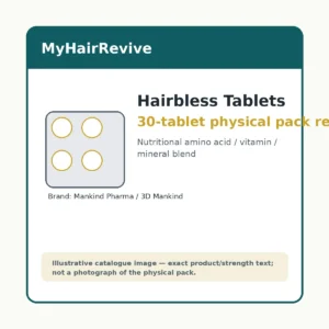 Hairbless Tablets 30-tablet physical pack reference hair loss treatment product packaging